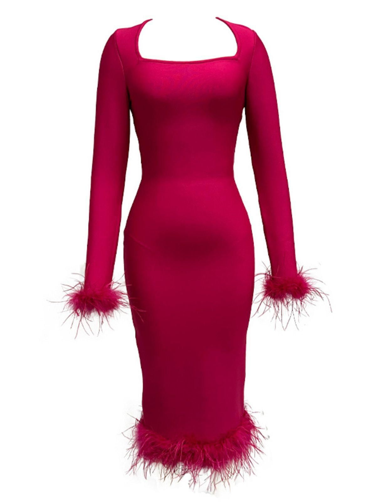 Madeline Long Sleeve Feather Bandage Dress In Hot Pink sold by Mew Mews product image thumbnail 7