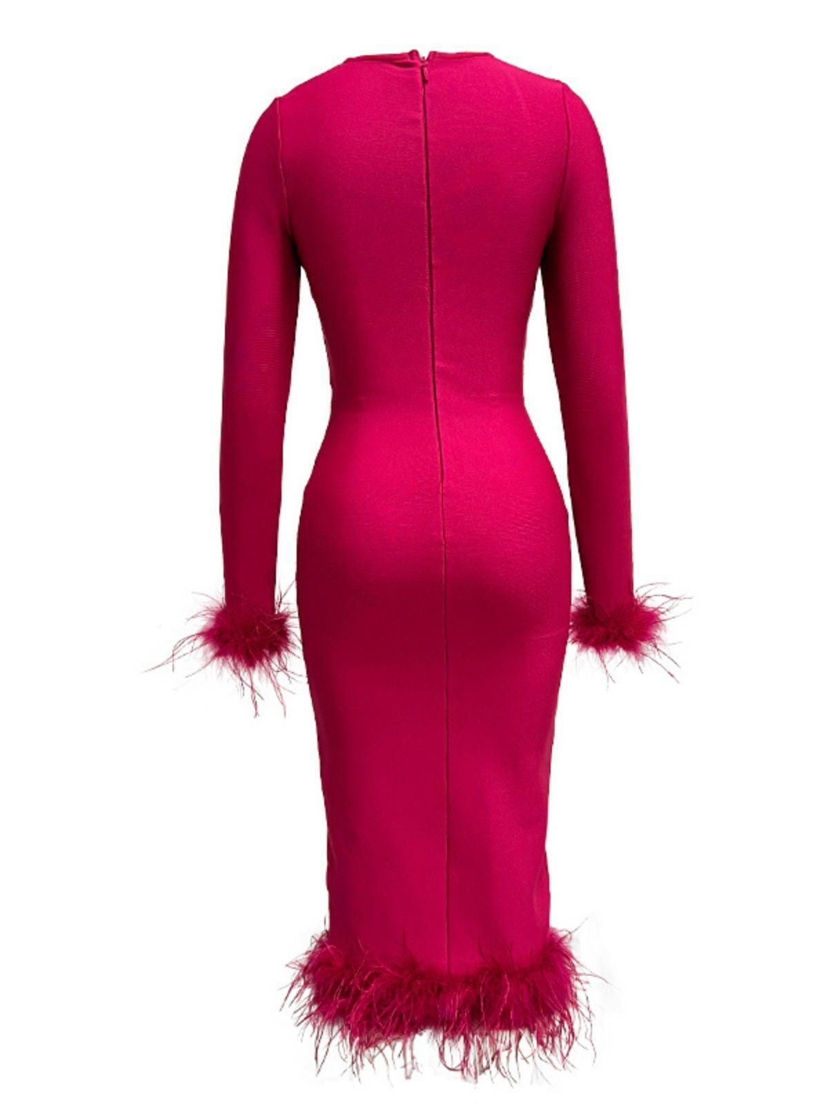 Madeline Long Sleeve Feather Bandage Dress In Hot Pink sold by Mew Mews product image thumbnail 8