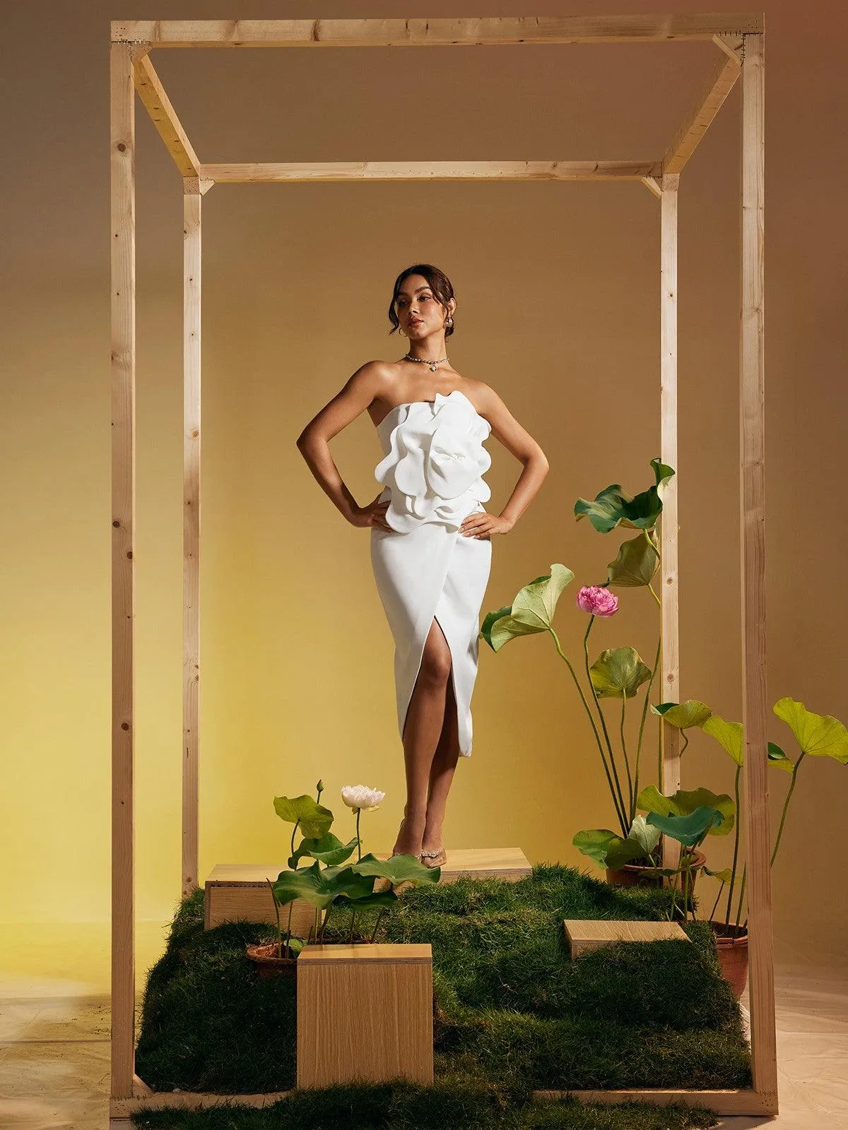 Amadou Strapless Flower Split Midi Dress sold by Mew Mews product image thumbnail 3