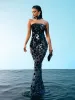 Esai Strapless Embellished Maxi Dress In Black sold by Mew Mews