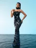 Esai Strapless Embellished Maxi Dress In Black sold by Mew Mews