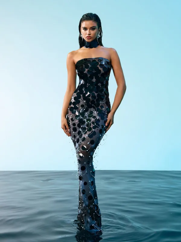 Esai Strapless Embellished Maxi Dress In Black sold by Mew Mews