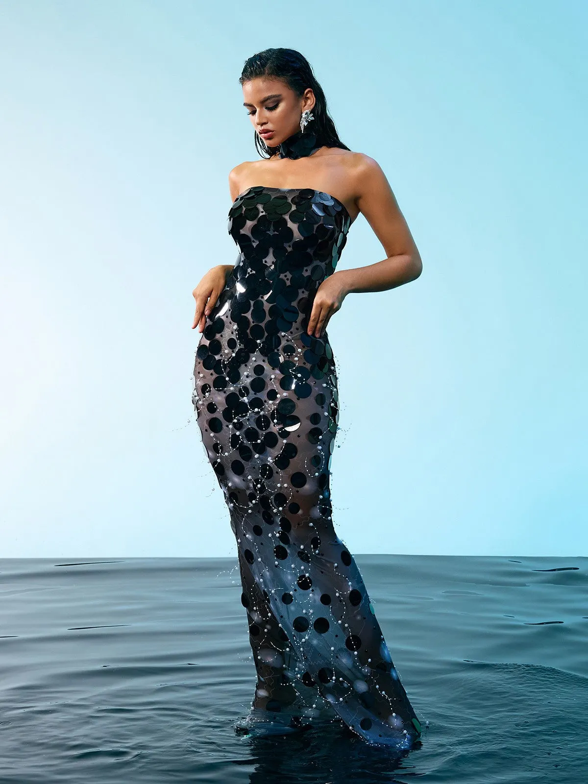 Esai Strapless Embellished Maxi Dress In Black sold by Mew Mews product image thumbnail 4