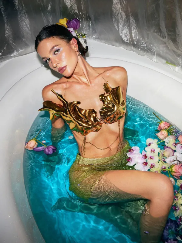 Bruno Metallic Leafy Chain Armor Top sold by Mew Mews