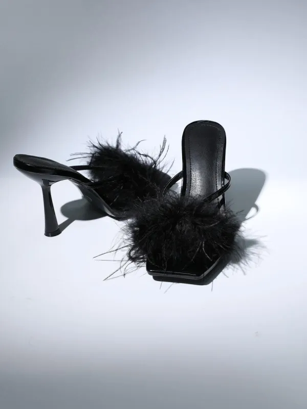 Leya Feather Heels In Black sold by Mew Mews