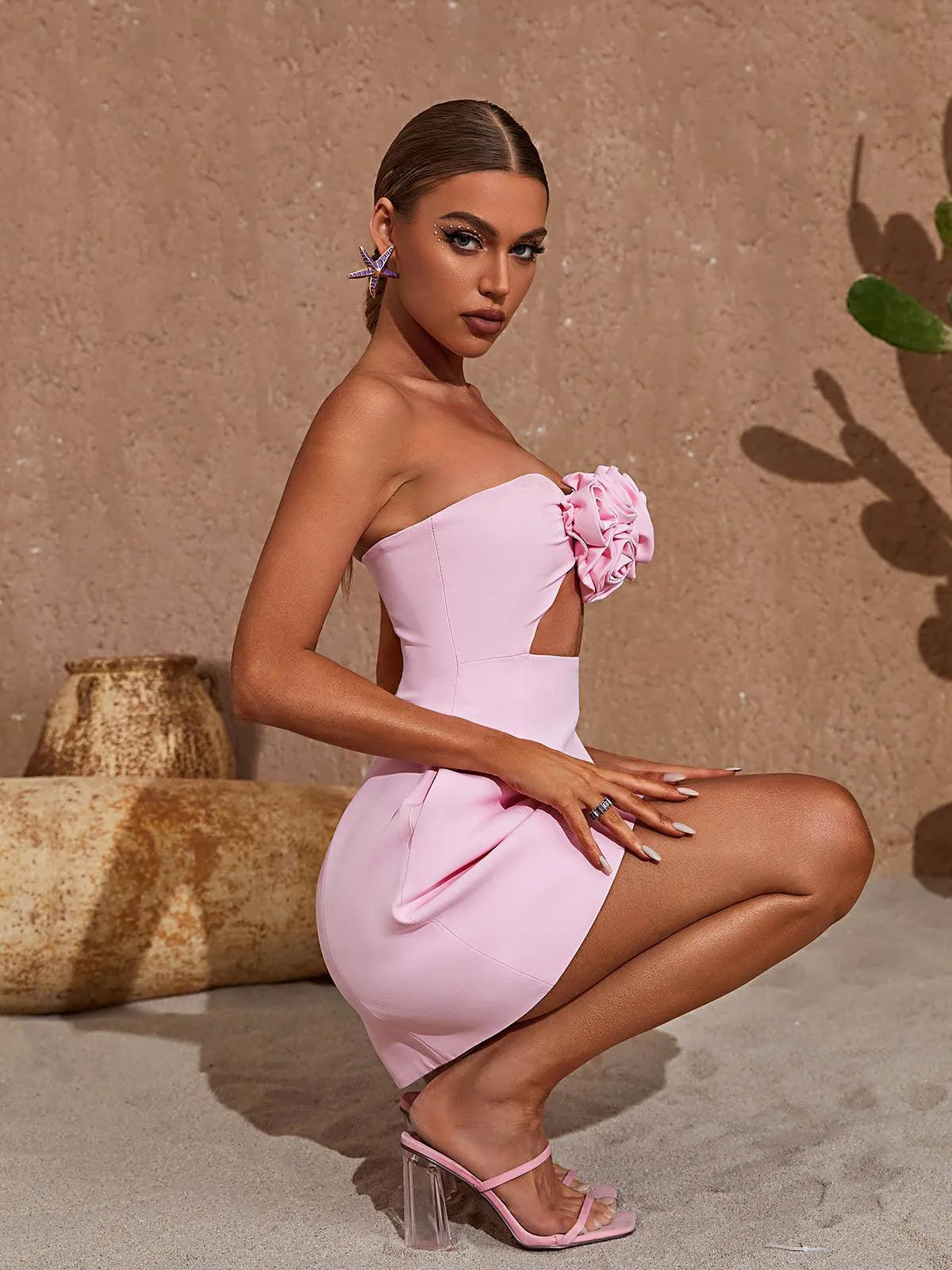 Kinsley Strapless Cutout Mini Dress In Pink sold by Mew Mews product image thumbnail 3