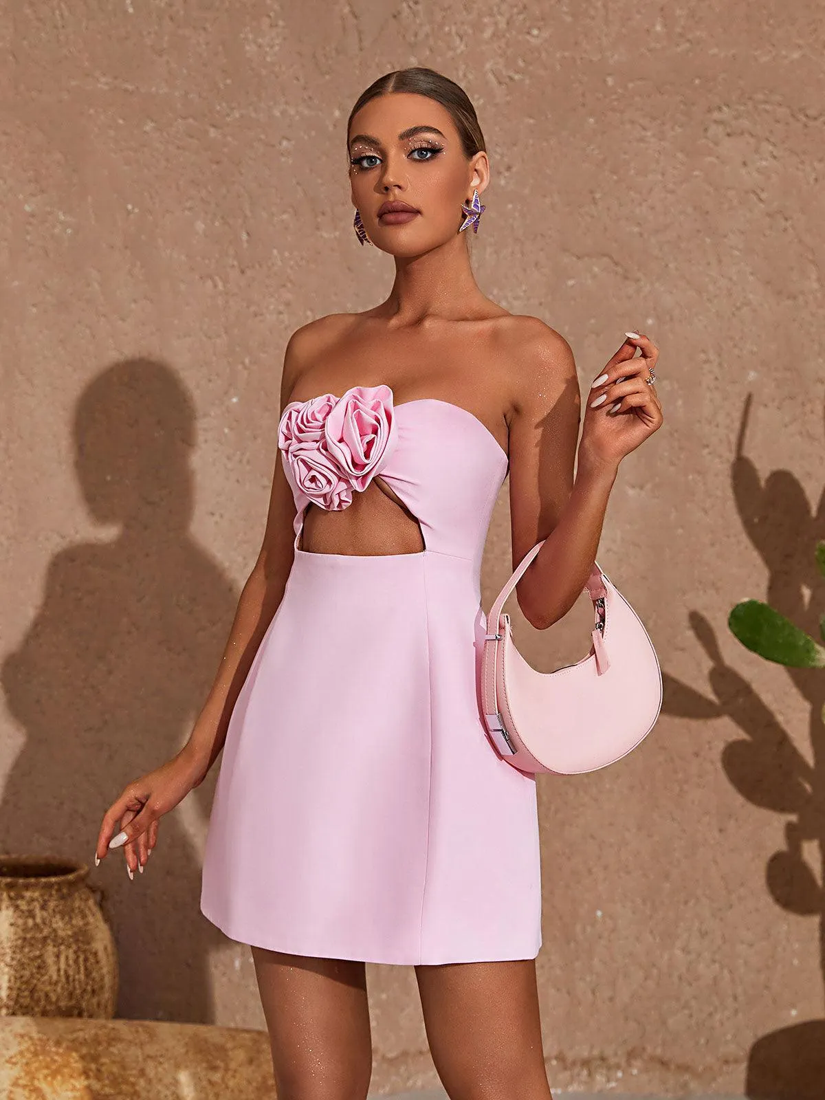 Kinsley Strapless Cutout Mini Dress In Pink sold by Mew Mews