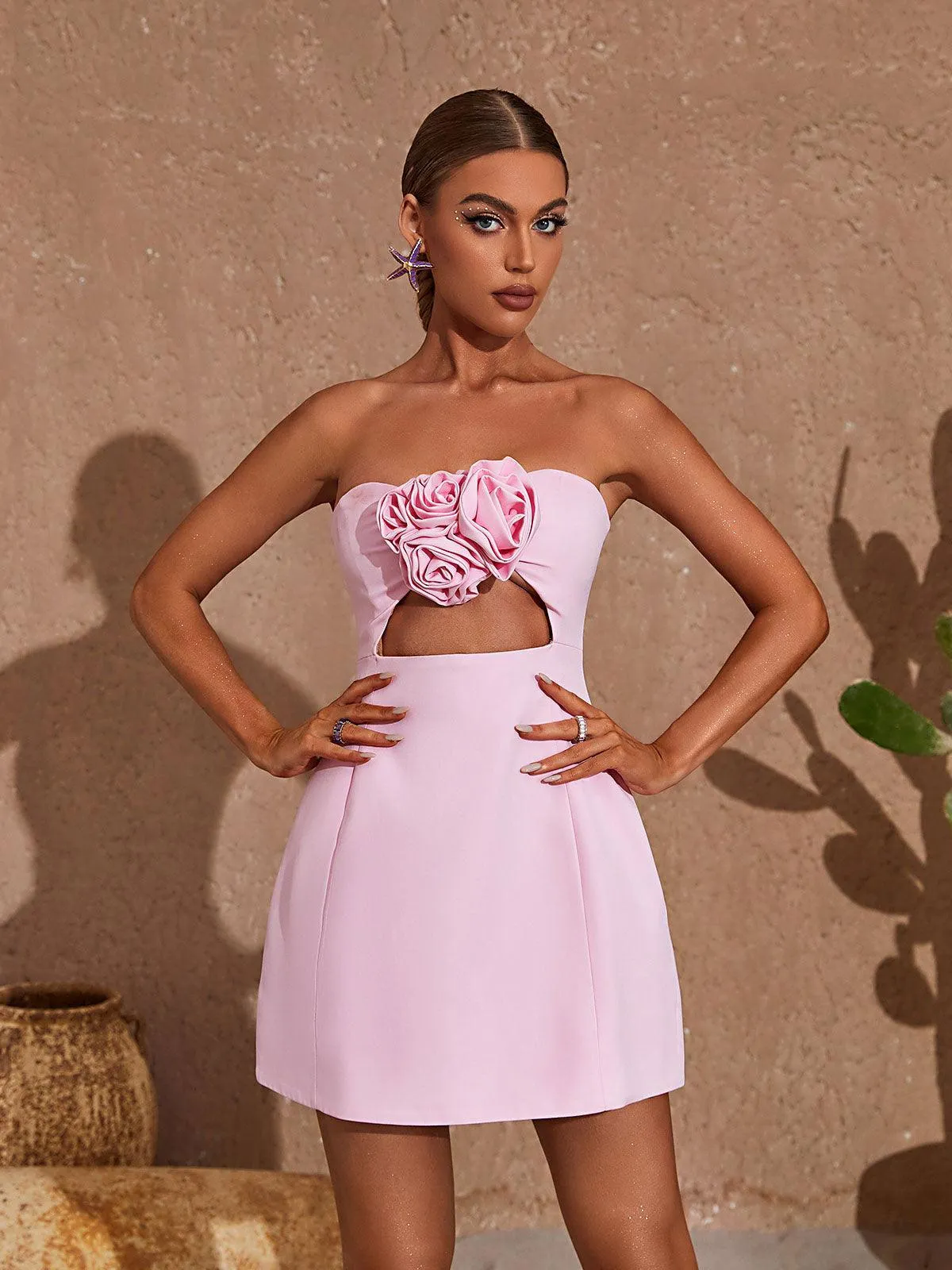 Kinsley Strapless Cutout Mini Dress In Pink sold by Mew Mews product image thumbnail 2