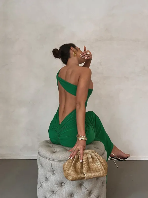Emi One Shoulder Backless Maxi Dress In Green sold by Mew Mews