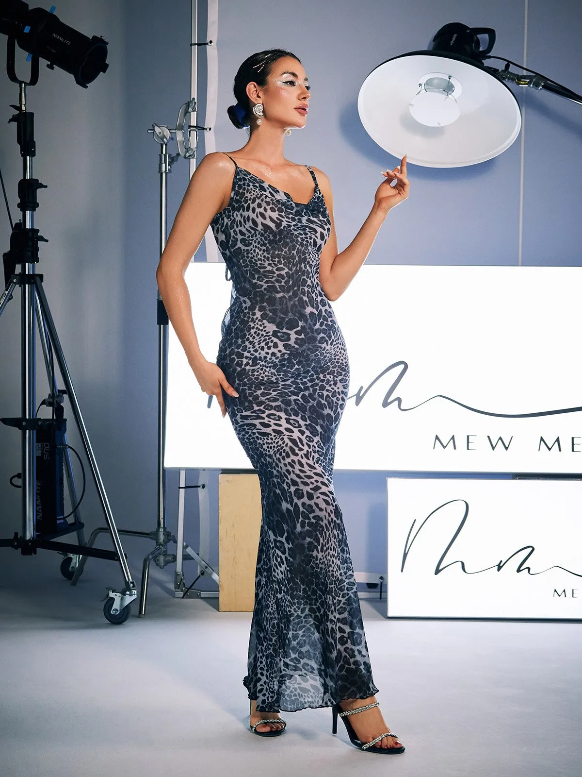 Melany Leopard Print Spaghetti Maxi Dress In Black sold by Mew Mews product image thumbnail 2