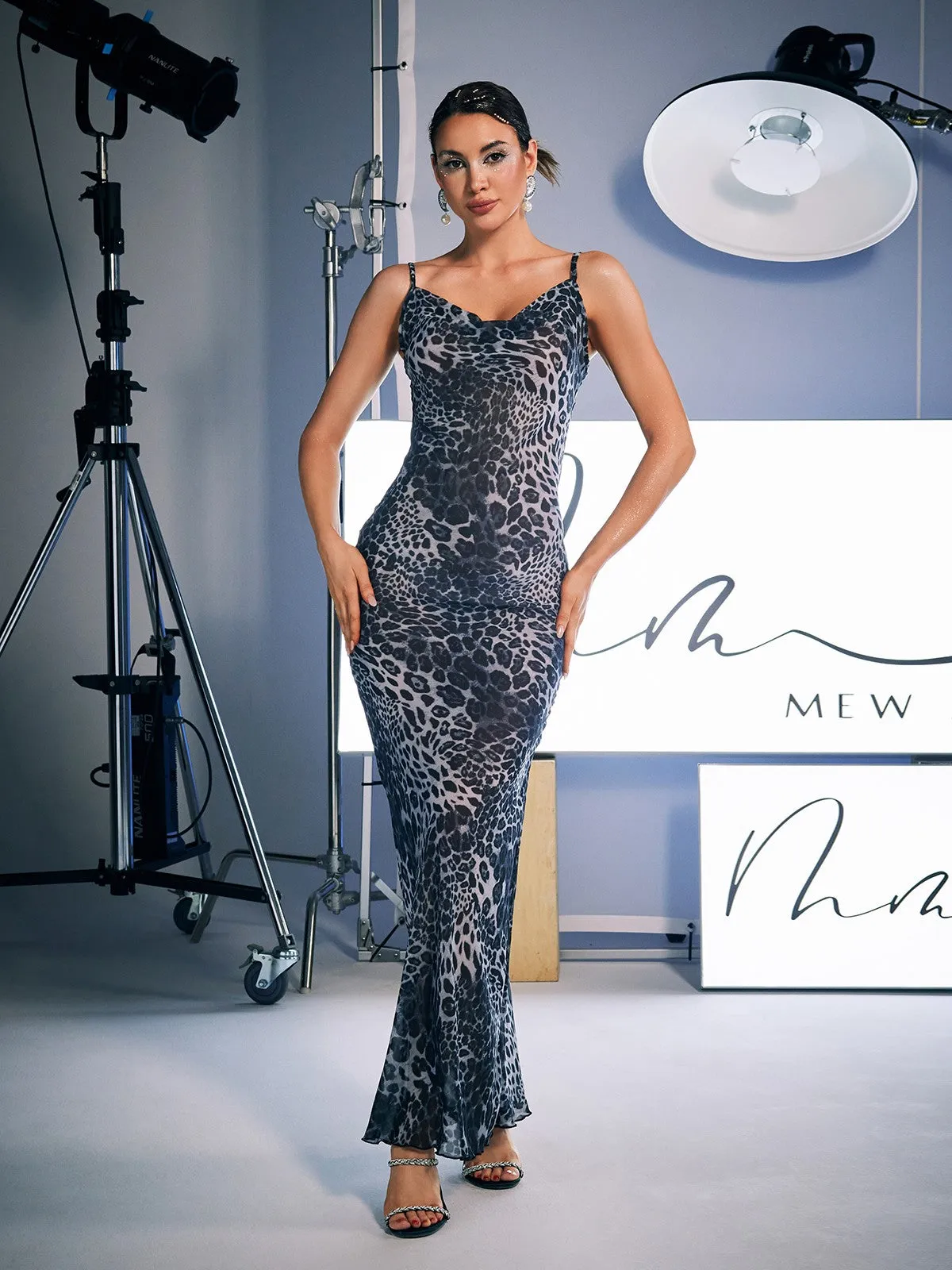 Melany Leopard Print Spaghetti Maxi Dress In Black sold by Mew Mews product image thumbnail 3