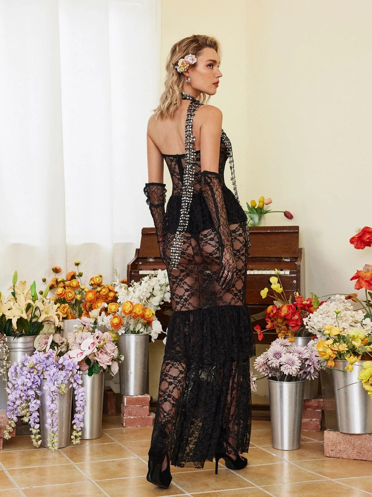 Senja Strapless Lace Mermaid Dress In Black sold by Mew Mews product image thumbnail 5