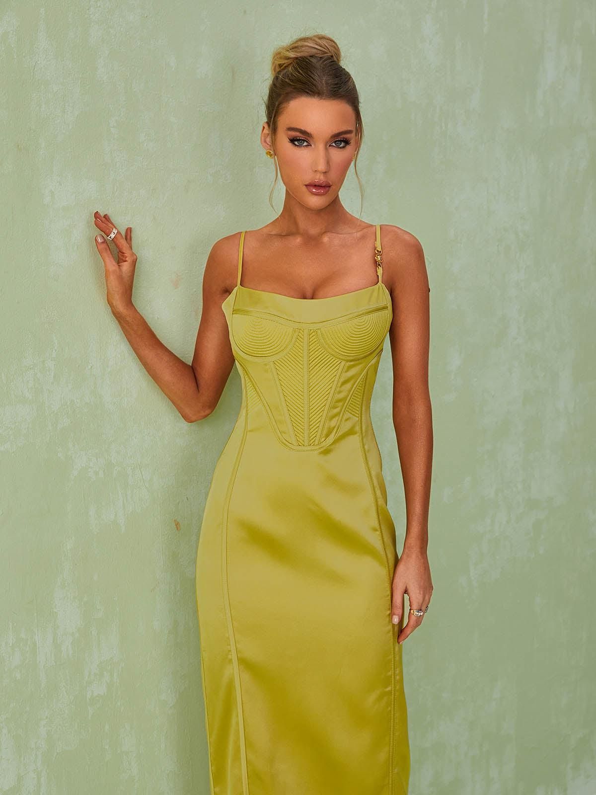 Alix Satin Corset Midi Dress In Green sold by Mew Mews product image thumbnail 2