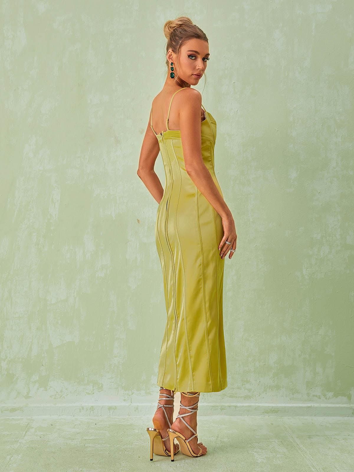 Alix Satin Corset Midi Dress In Green sold by Mew Mews product image thumbnail 6