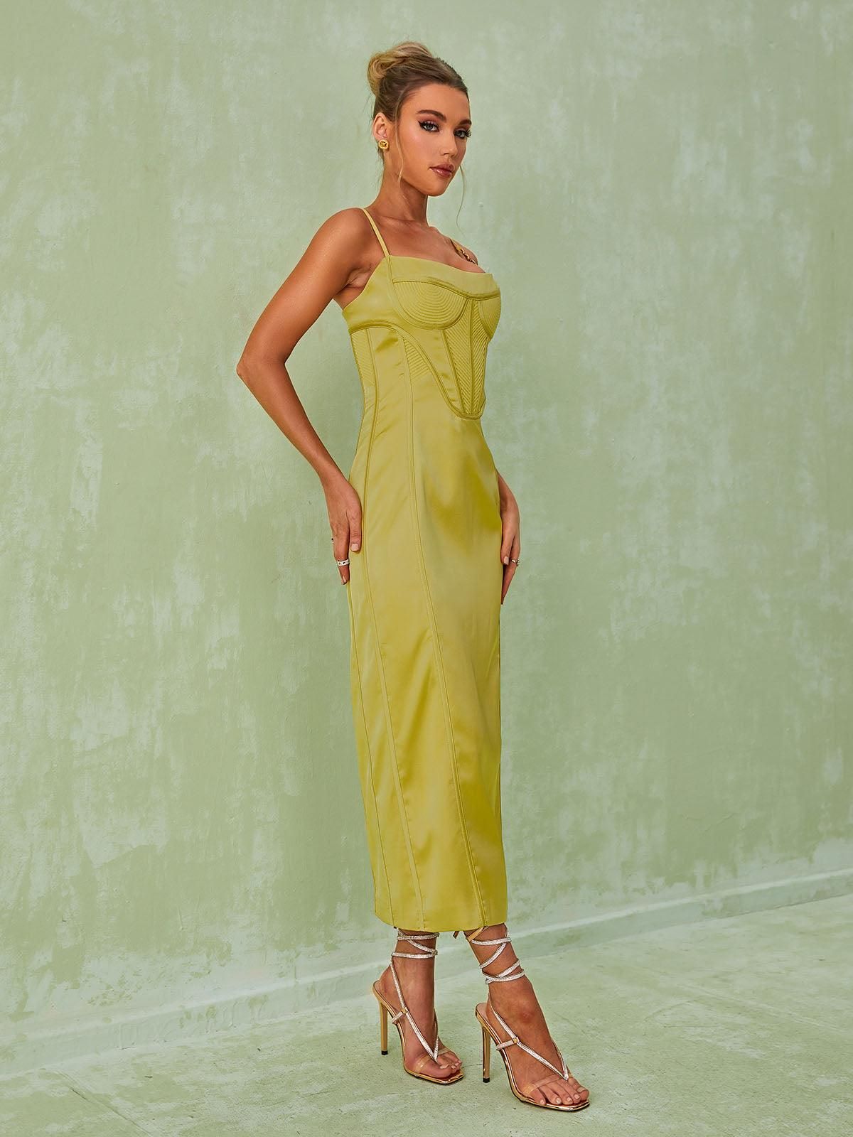 Alix Satin Corset Midi Dress In Green sold by Mew Mews product image thumbnail 3