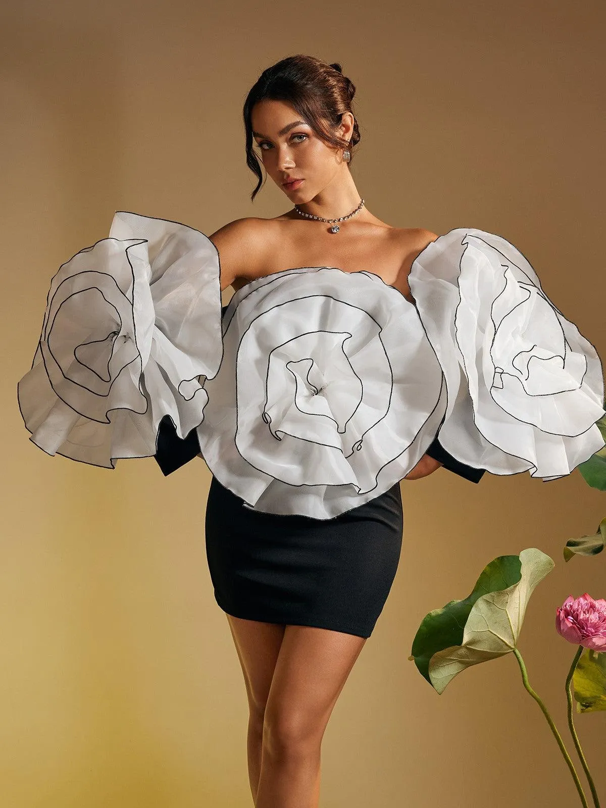 Selasi Off Shoulder Flower Mini Dress sold by Mew Mews