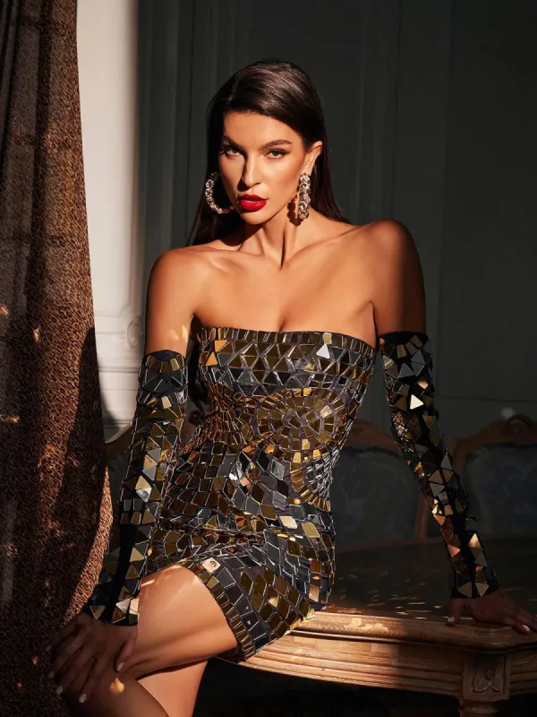 Felice Strapless Acrylic Mini Dress With Gloves sold by Mew Mews