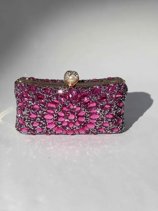 Zia Hot Pink Rhinestone Crystal Clutch sold by Mew Mews