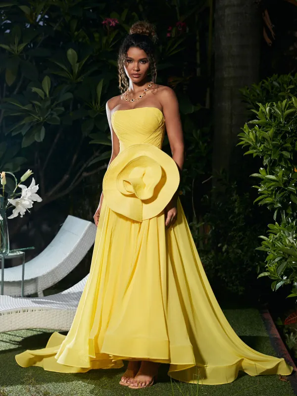Bellerose Strapless Flower Pleated Maxi Dress made by Mew Mews