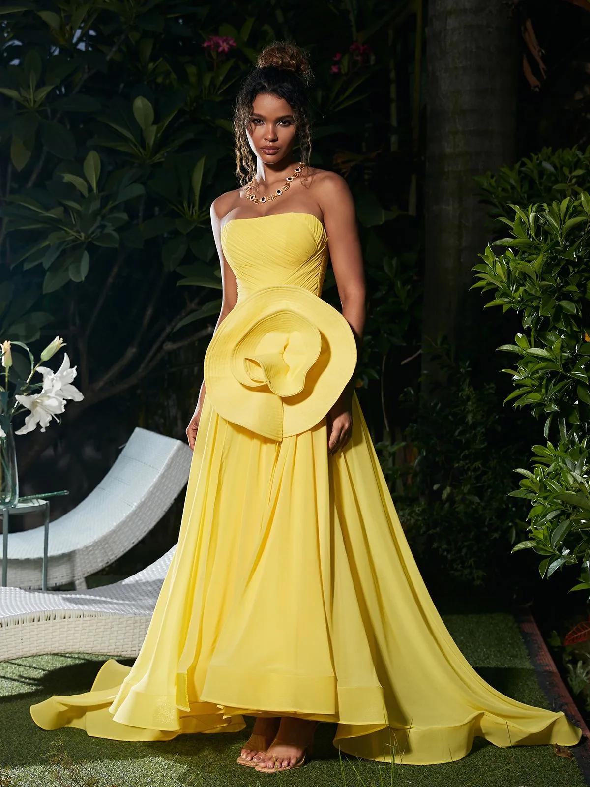 Bellerose Strapless Flower Pleated Maxi Dress sold by Mew Mews