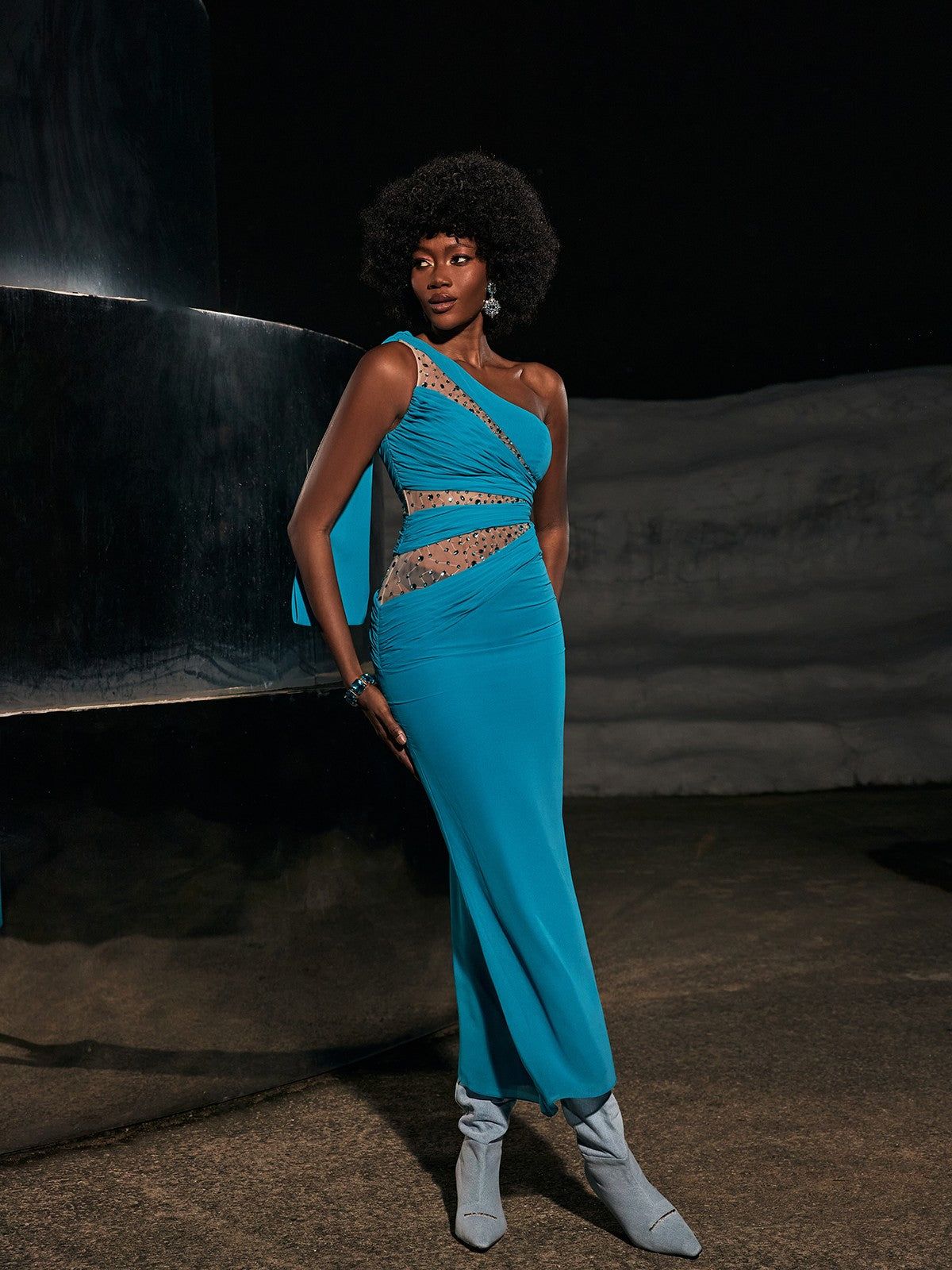 Enid One Shoulder Rhinestone Maxi Dress sold by Mew Mews product image thumbnail 3