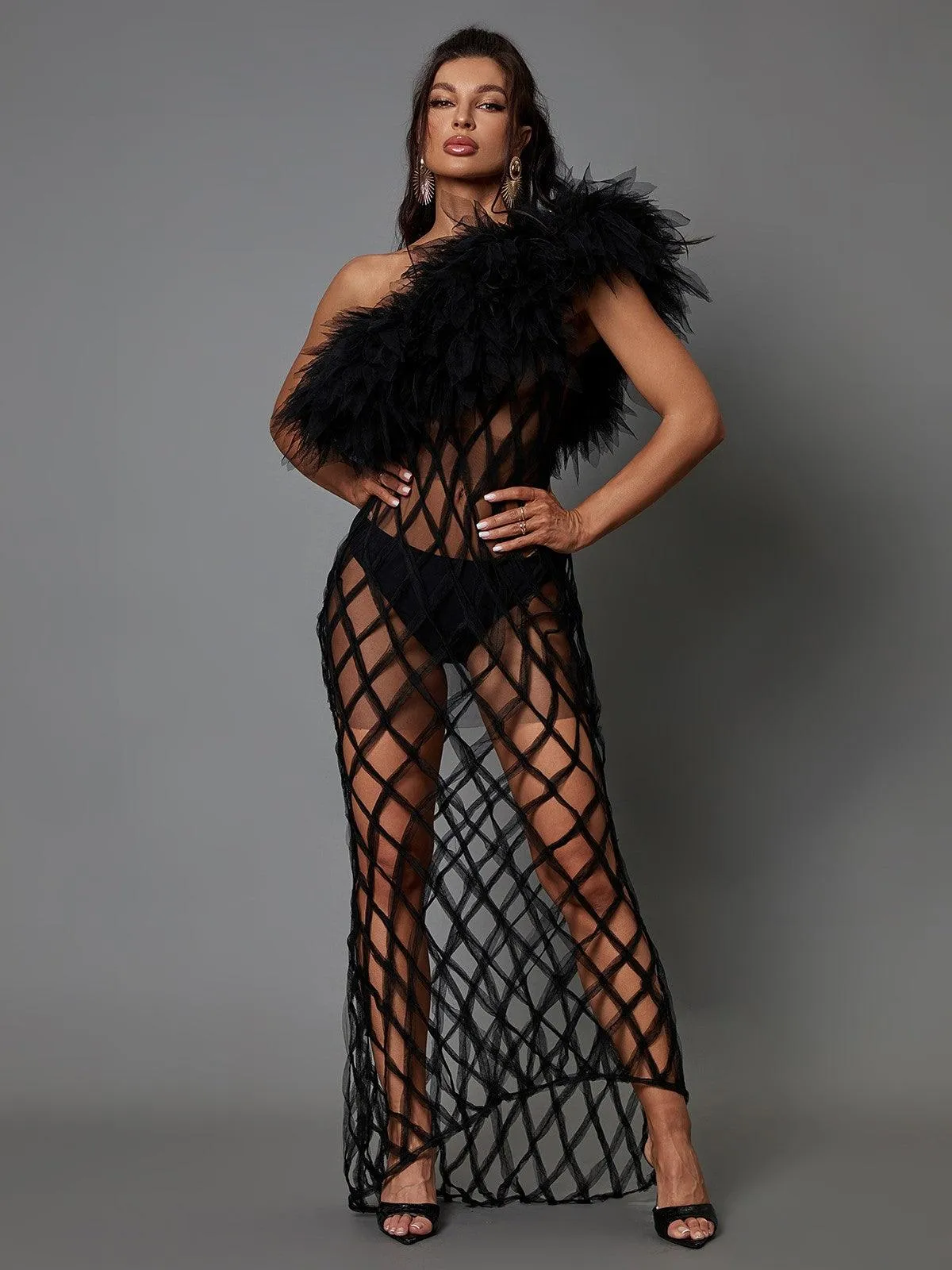 Allison One Shoulder Tulle Maxi Dress sold by Mew Mews product image thumbnail 5