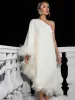 Ceridwen One Shoulder Feather Trimmed Midi Dress In White sold by Mew Mews