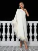 Ceridwen One Shoulder Feather Trimmed Midi Dress In White sold by Mew Mews