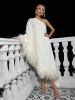 Ceridwen One Shoulder Feather Trimmed Midi Dress In White sold by Mew Mews