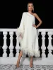 Ceridwen One Shoulder Feather Trimmed Midi Dress In White sold by Mew Mews