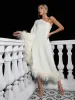 Ceridwen One Shoulder Feather Trimmed Midi Dress In White sold by Mew Mews