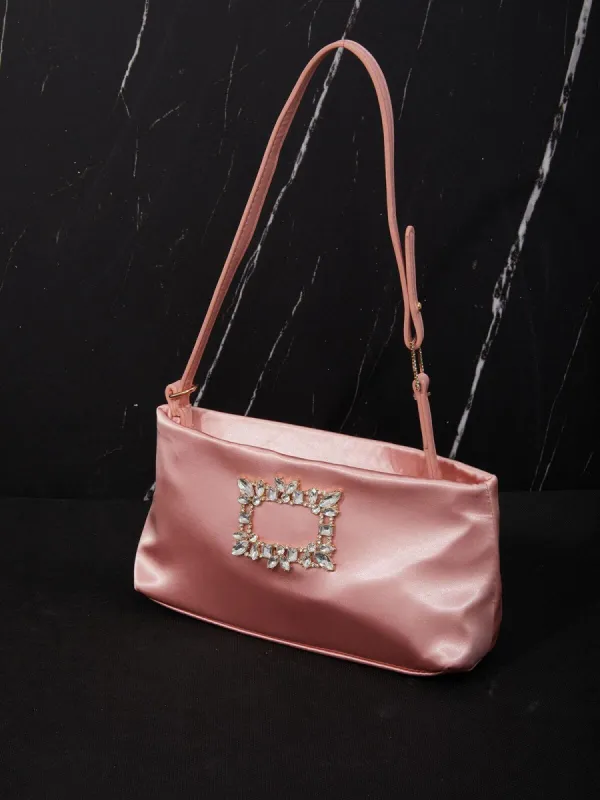 Posie Crystal Satin Bag In Pink made by Mew Mews