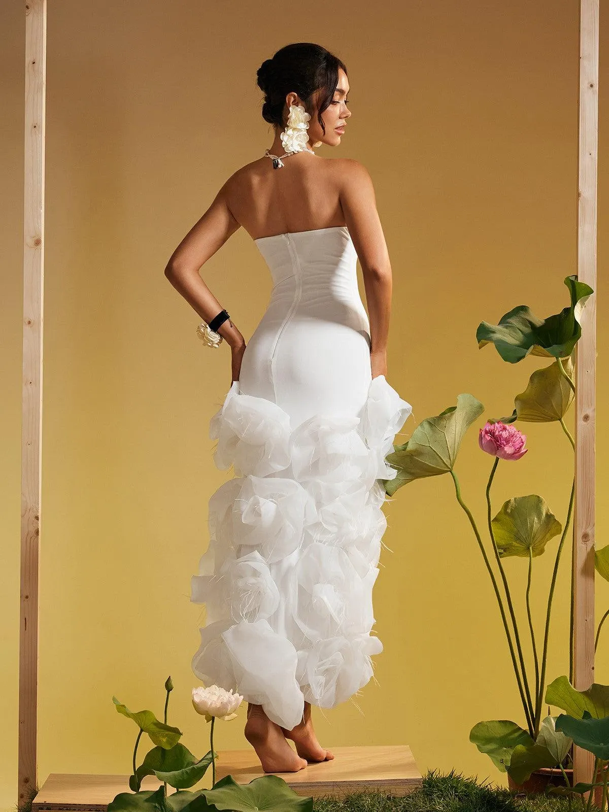 Khari Strapless Flower Fringe Midi Dress sold by Mew Mews product image thumbnail 2