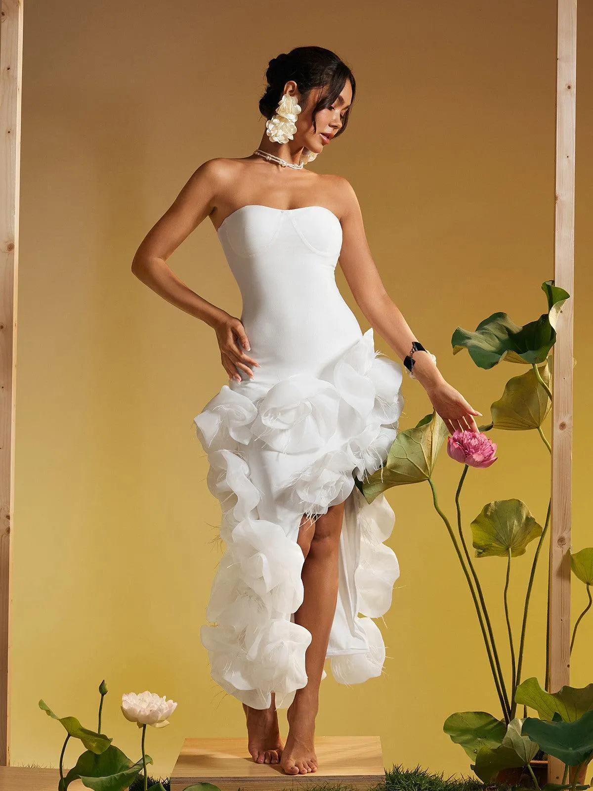 Khari Strapless Flower Fringe Midi Dress sold by Mew Mews product image thumbnail 4