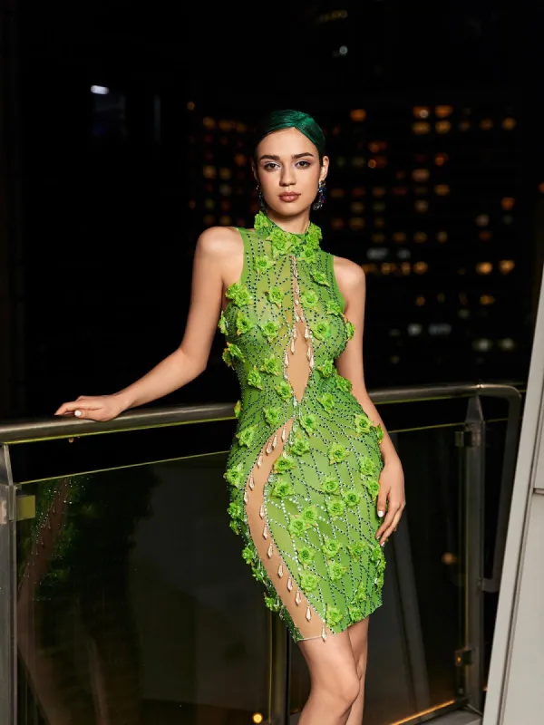Midori Sleeveless Flower Rhinestone Mini Dress sold by Mew Mews