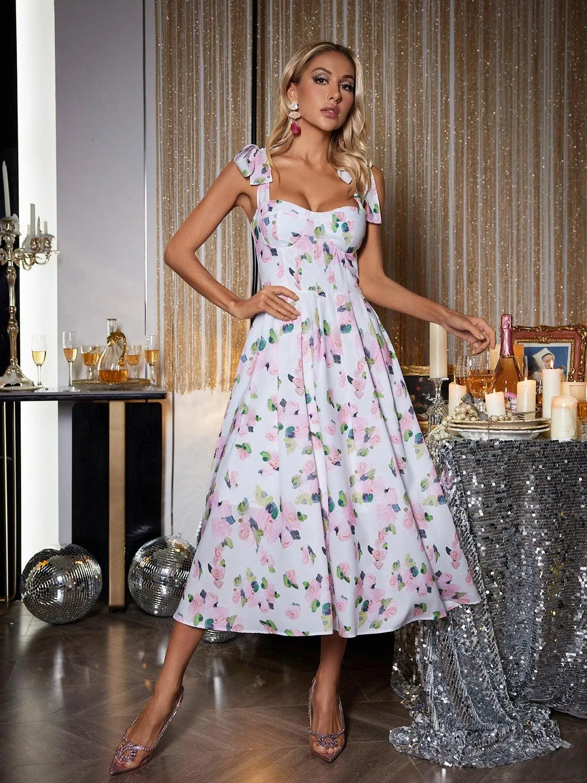 Kizzy Floral Spaghetti Midi Dress sold by Mew Mews