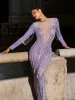 Kaede Crystal Chain Fringe Mesh Maxi Dress In Purple sold by Mew Mews