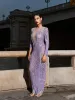 Kaede Crystal Chain Fringe Mesh Maxi Dress In Purple sold by Mew Mews
