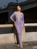 Kaede Crystal Chain Fringe Mesh Maxi Dress In Purple sold by Mew Mews