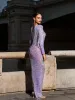 Kaede Crystal Chain Fringe Mesh Maxi Dress In Purple sold by Mew Mews
