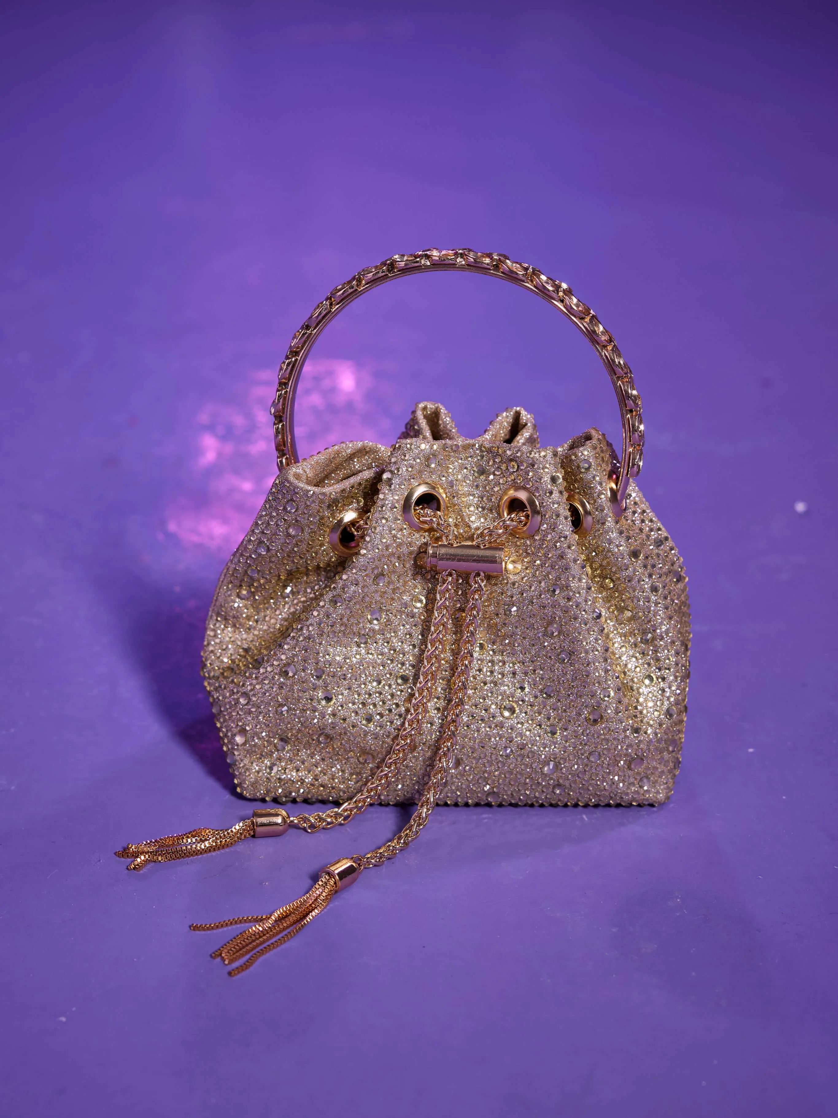 Mattea Crystal Embellished Heels And Bucket Bag Set In Gold sold by Mew Mews product image thumbnail 3