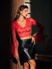 Marcella Trimmed V Neck Crop Lace Top sold by Mew Mews