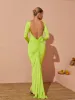 Verena Long Sleeve Backless Maxi Dress In Green sold by Mew Mews
