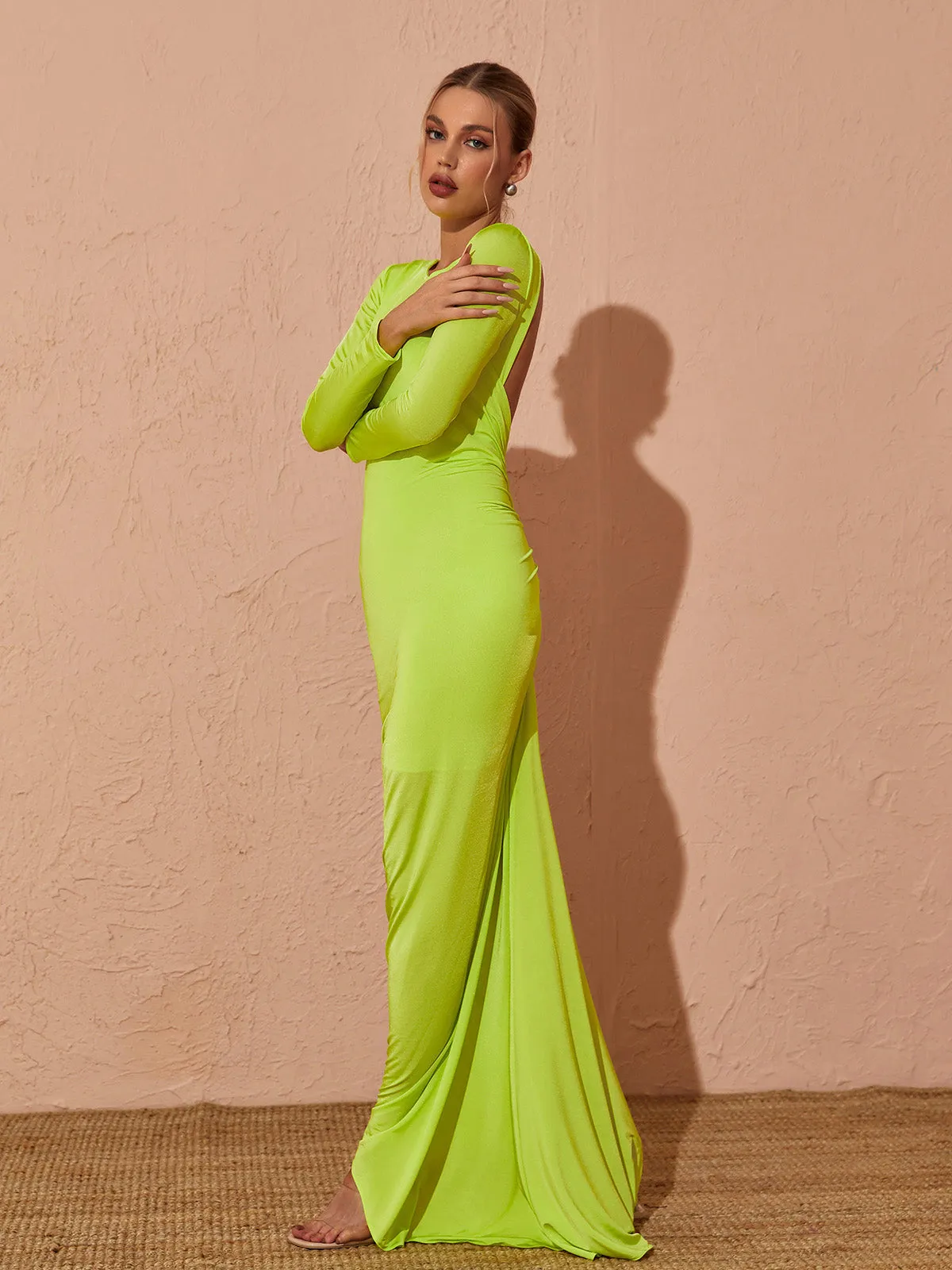 Verena Long Sleeve Backless Maxi Dress In Green sold by Mew Mews product image thumbnail 3