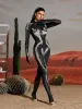 Radek Body Printed Rhinestone Gloves Jumpsuit In Silver sold by Mew Mews
