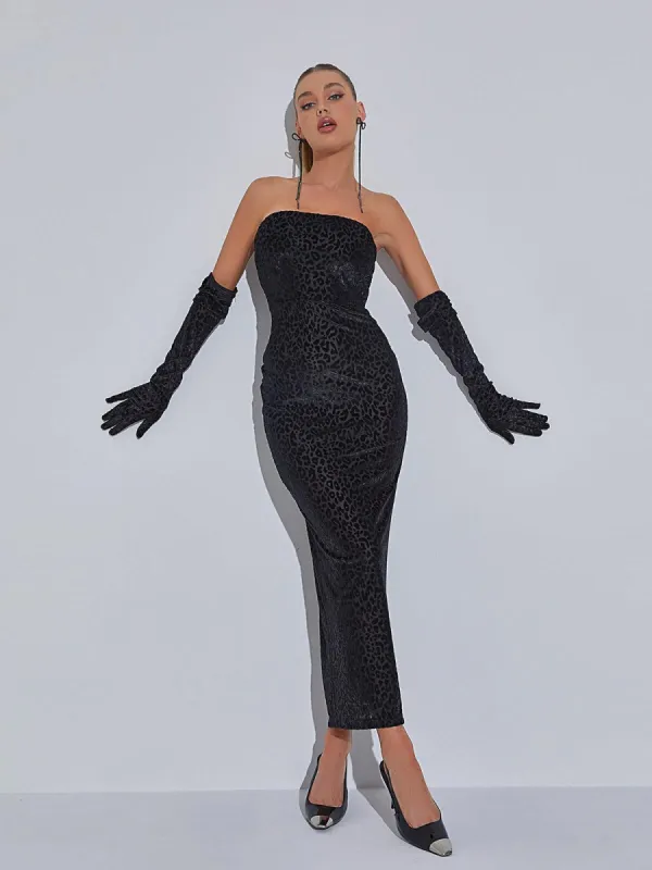 Gianna Leopard Print Bodycon Maxi Dress With Gloves sold by Mew Mews