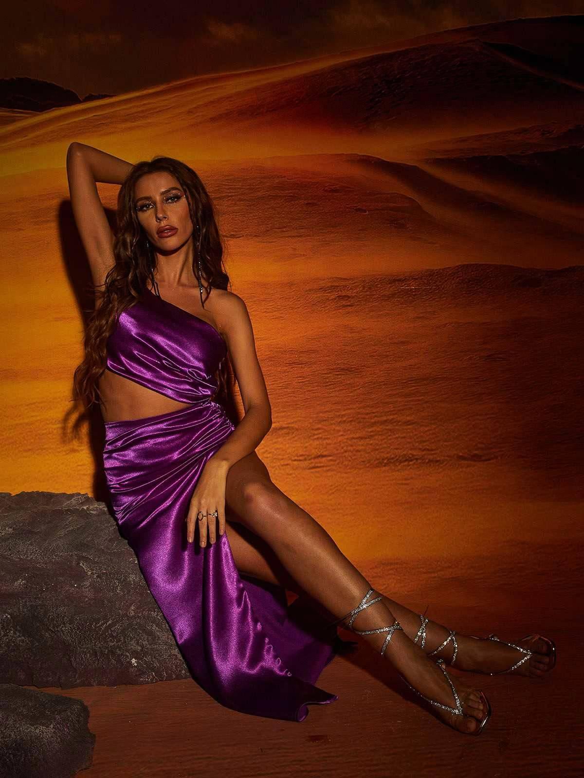 Chara One Shoulder Cutout Maxi Dress In Purple sold by Mew Mews product image thumbnail 2