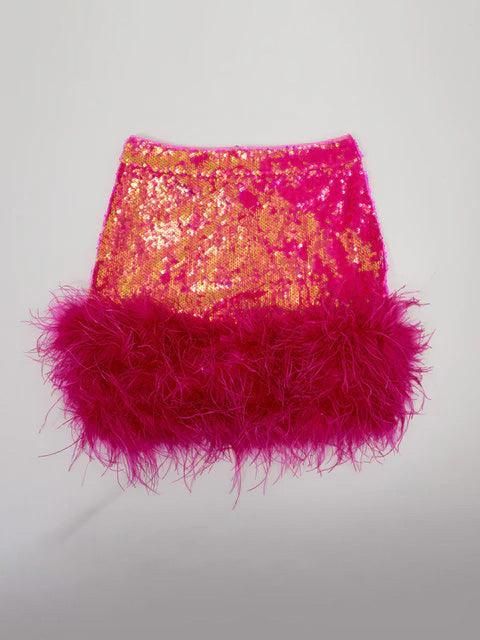 Kiara Sequin Feather Skirt In Hot Pink sold by Mew Mews product image thumbnail 7