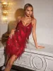 Fiadh Crystal Chain Fringe Mesh Mini Dress In Red sold by Mew Mews