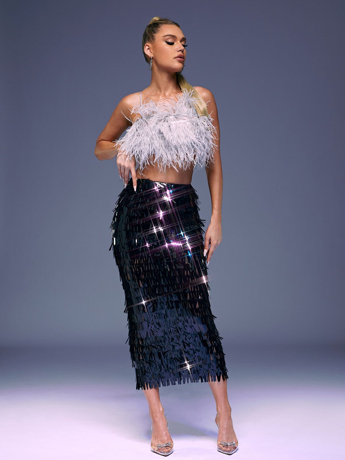 Zion Feather Sequin Skirt Set sold by Mew Mews product image thumbnail 6